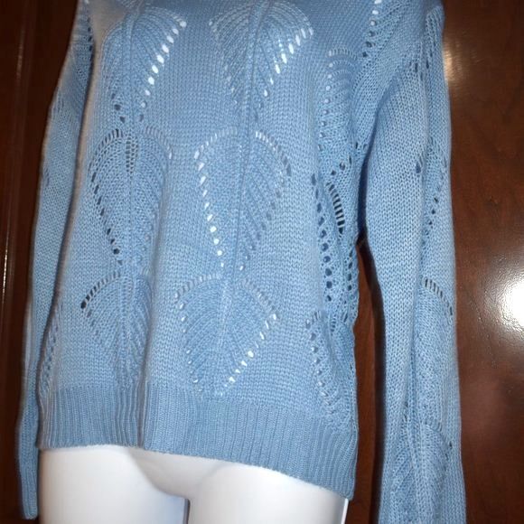 Women’s Light Blue Open Knit Sweater Size Small V Neck Lightweight Sheer - Picture 3 of 12